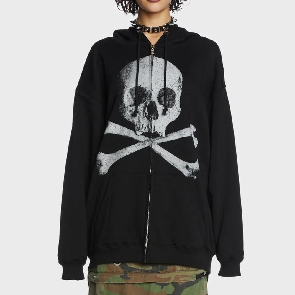 Dolls Kill Skull Deadly Doom Zip-Up Hoodie
